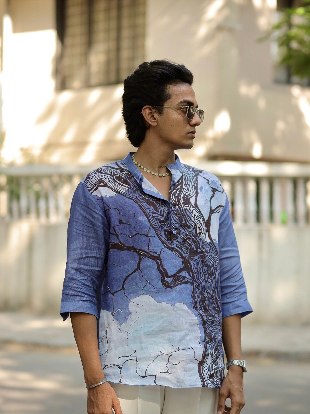 

ADDY'S for men Comfort Abstract Printed Linen Casual Shirt, Lavender