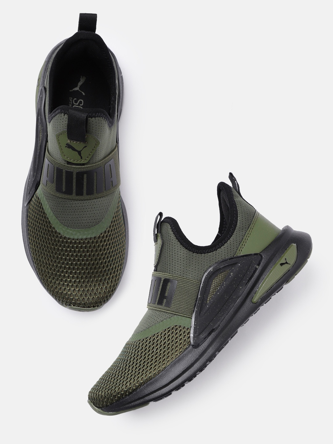 

Puma Unisex Soft ride Enzo Evo Sparkle Slip-On Running Shoes, Olive