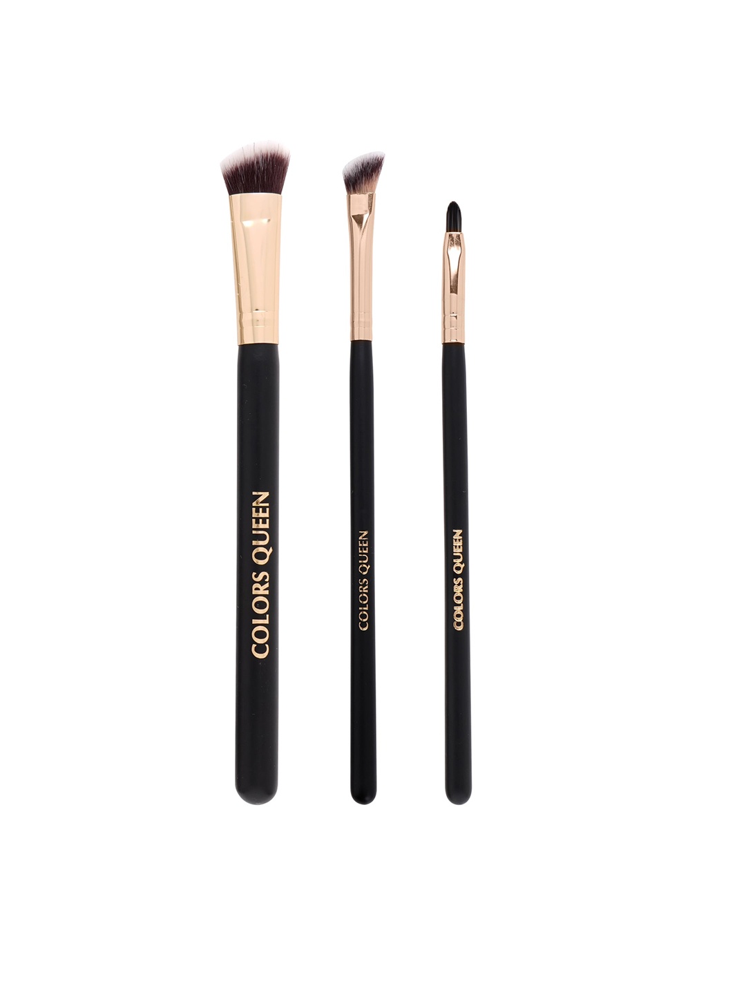 

Colors Queen Set Of 3 Makeup Brushes- Eyeshadow Angular Blending+ Lip Brush+ Angular Brush, Black