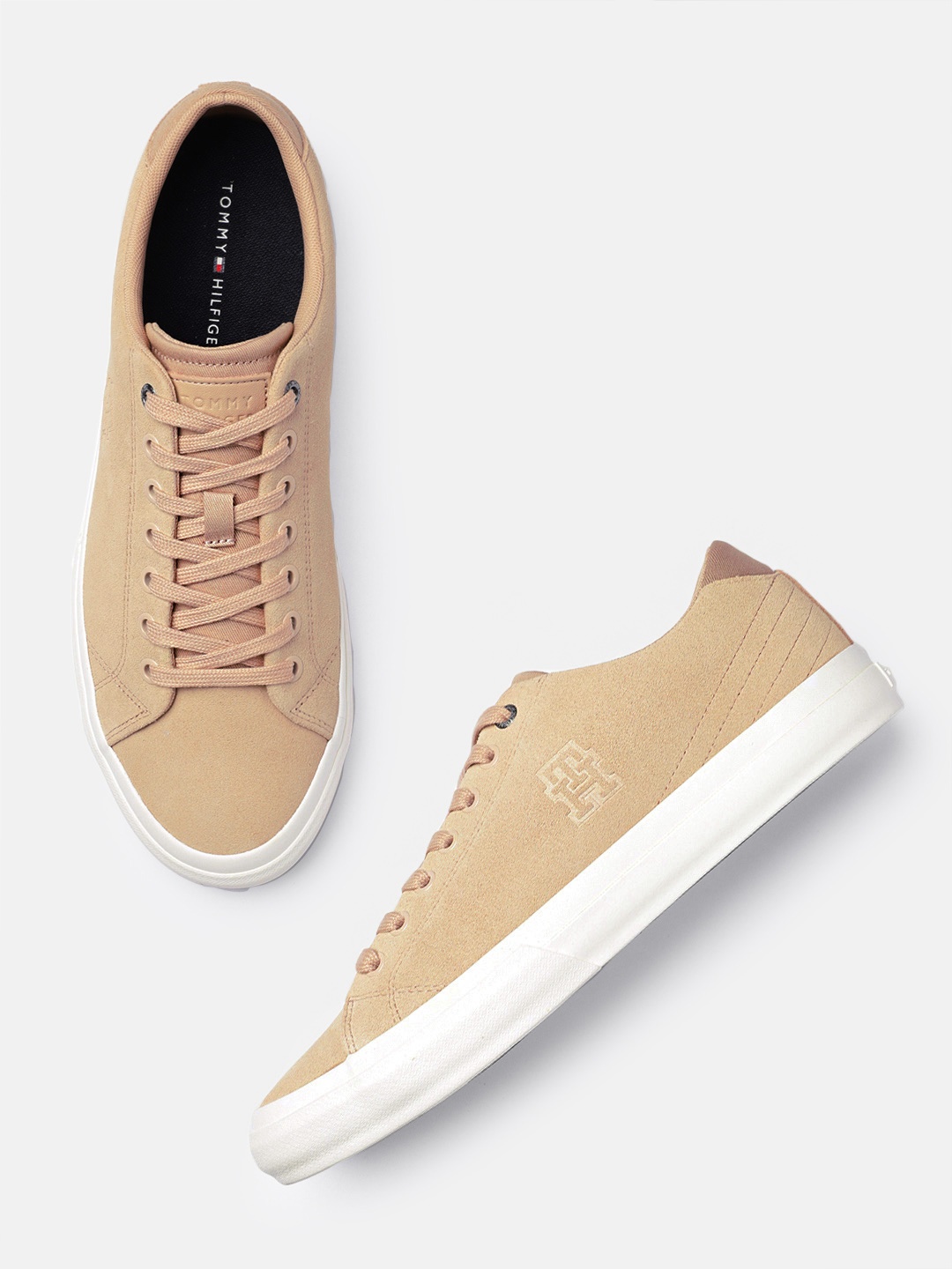 

Tommy Hilfiger Men Solid Suede Leather Sneakers, Beige