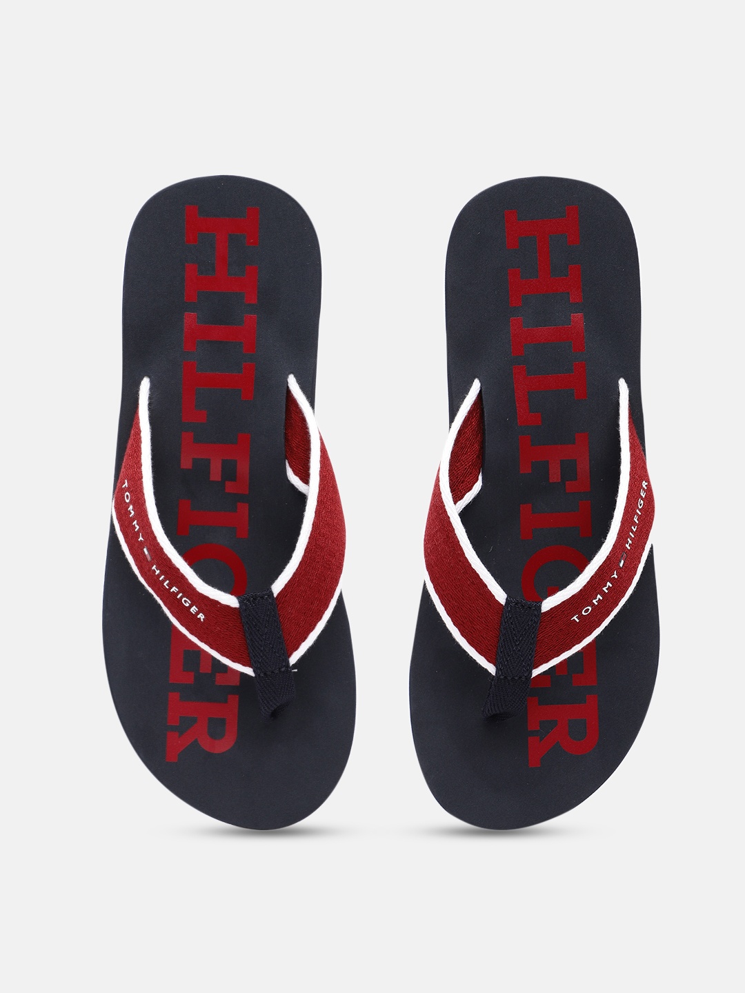 

Tommy Hilfiger Men Brand Logo Print Thong Flip-Flops With Contrast Border Detail, Red