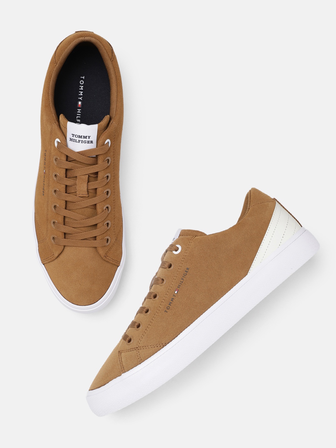 

Tommy Hilfiger Men Solid Suede Sneakers With Minimal Colourblocked Detail, Brown