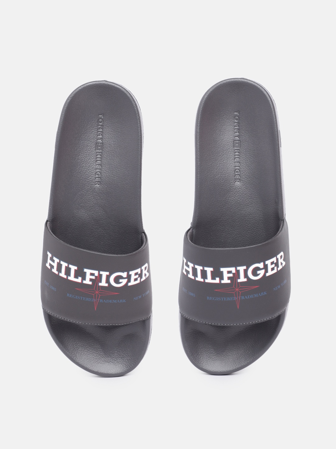 

Tommy Hilfiger Men Brand Logo Print Sliders, Grey