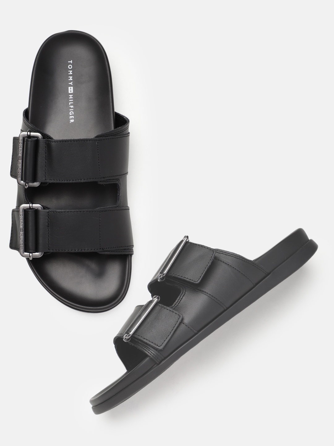 

Tommy Hilfiger Men Lth Buckles Solid Leather Comfort Sandals, Black