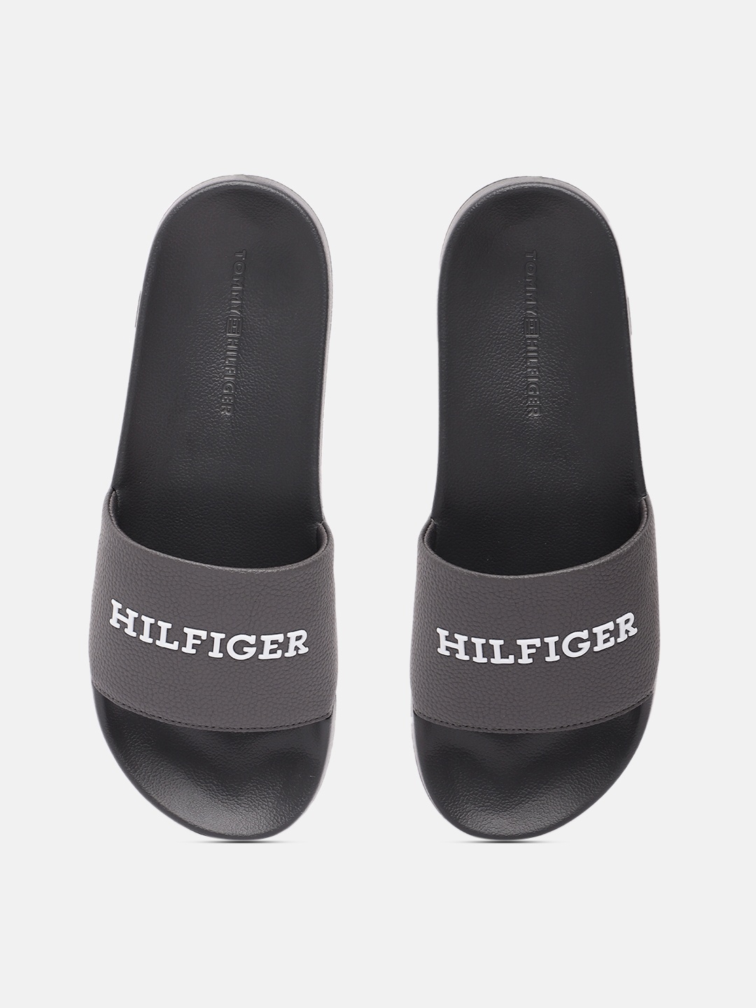 

Tommy Hilfiger Men Brand Logo Print & Textured Sliders, Grey