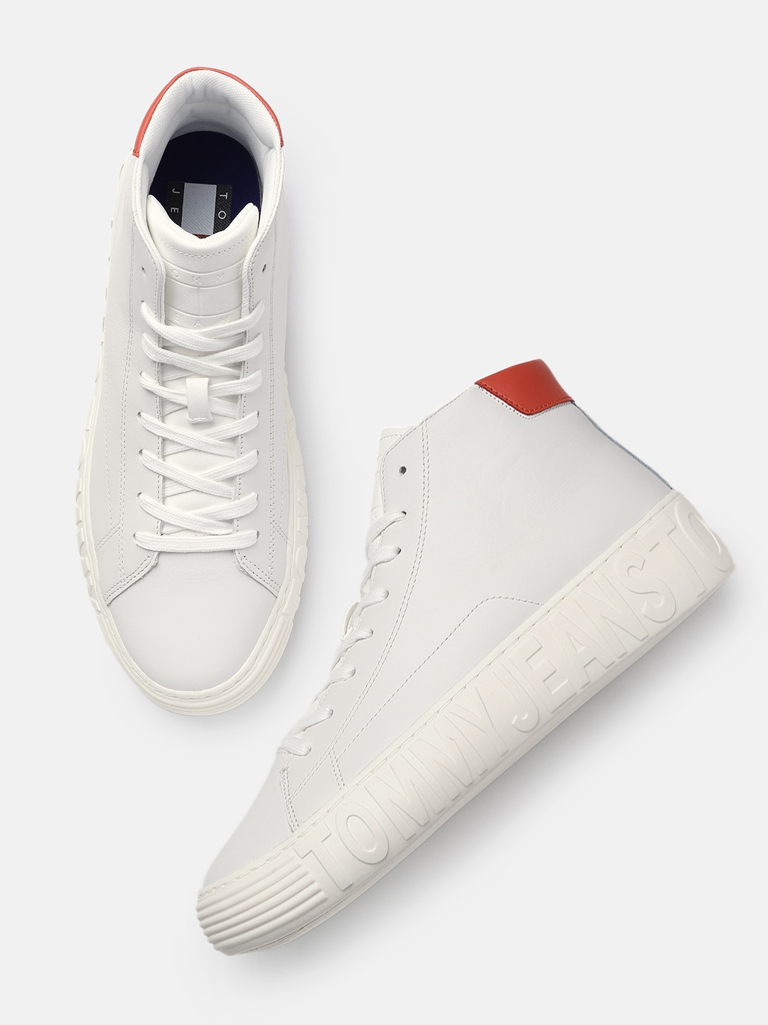 

Tommy Hilfiger Men Mid-Top Leather Sneakers, Off white