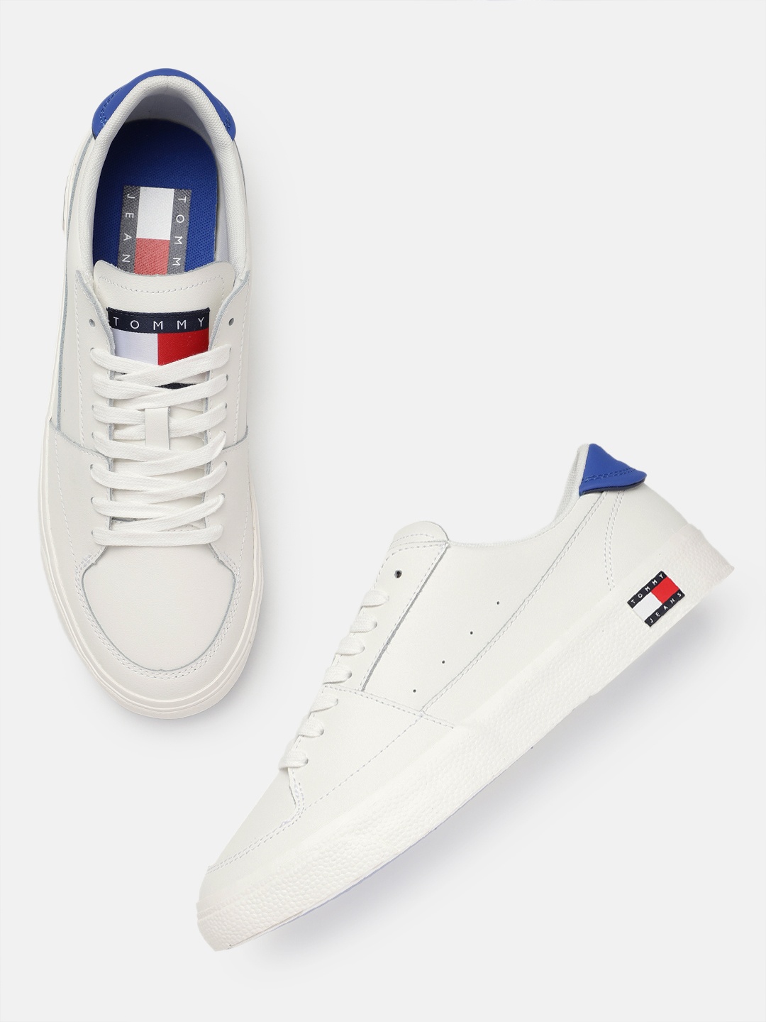 

Tommy Hilfiger Men Solid Leather Sneakers With Perforations Detail, White