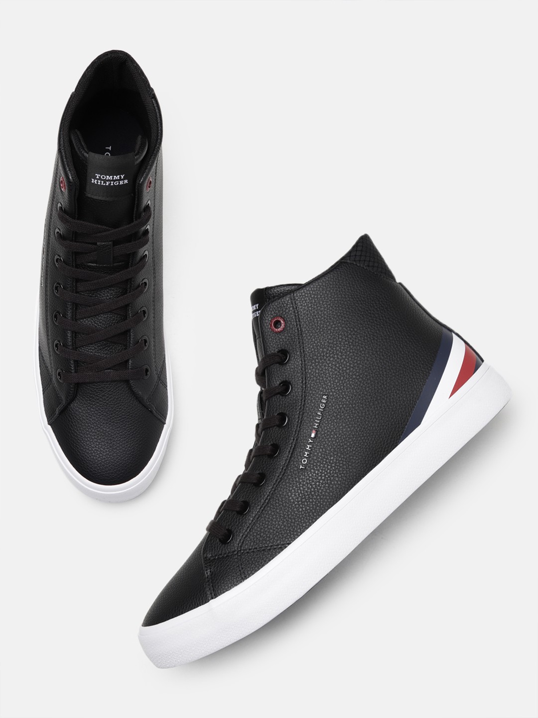 

Tommy Hilfiger Men HI Vulc Core Lth Textured Leather Sneakers, Black