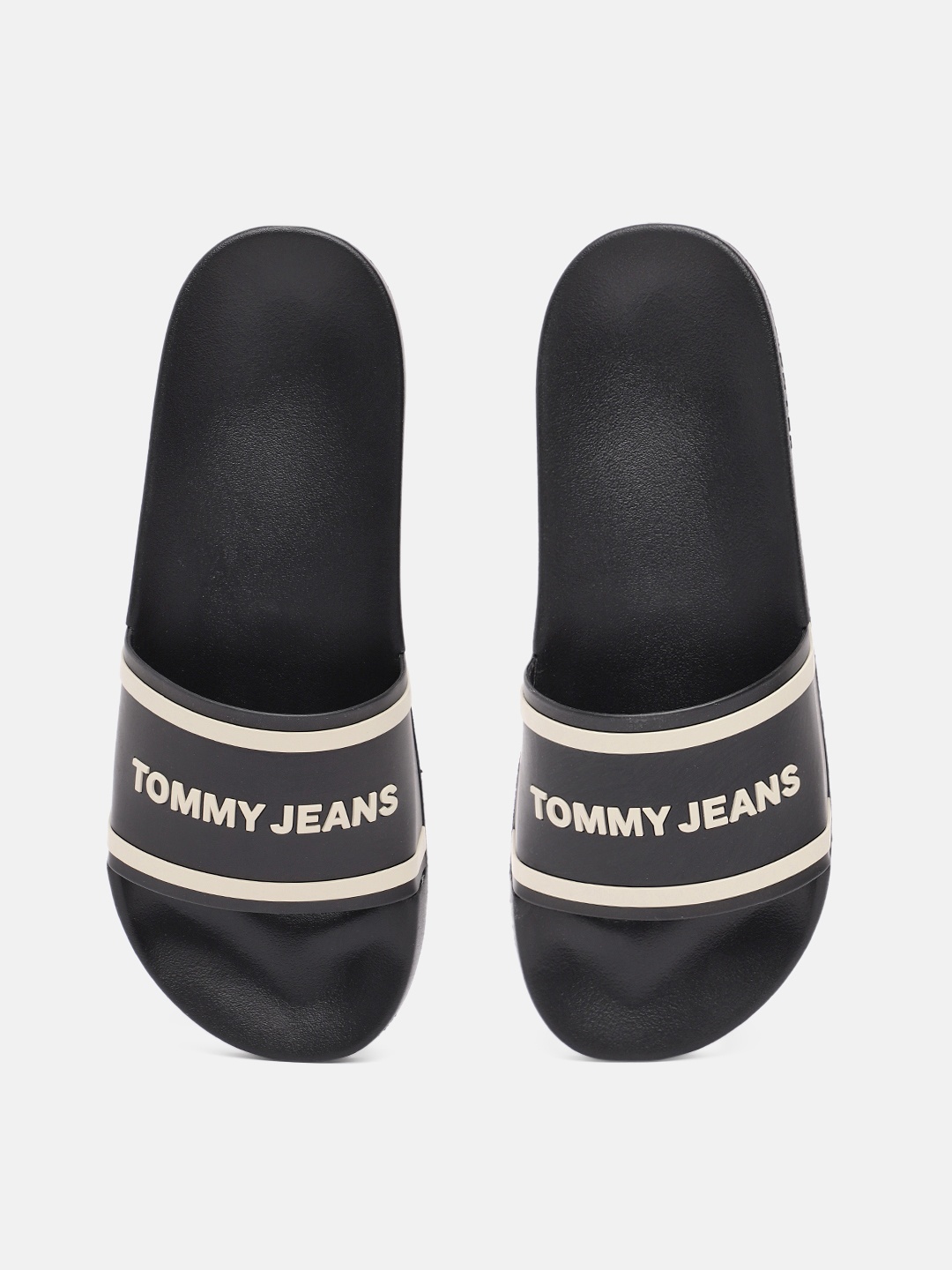 

Tommy Hilfiger Men Brand Logo Print Rubber Sliders, Black