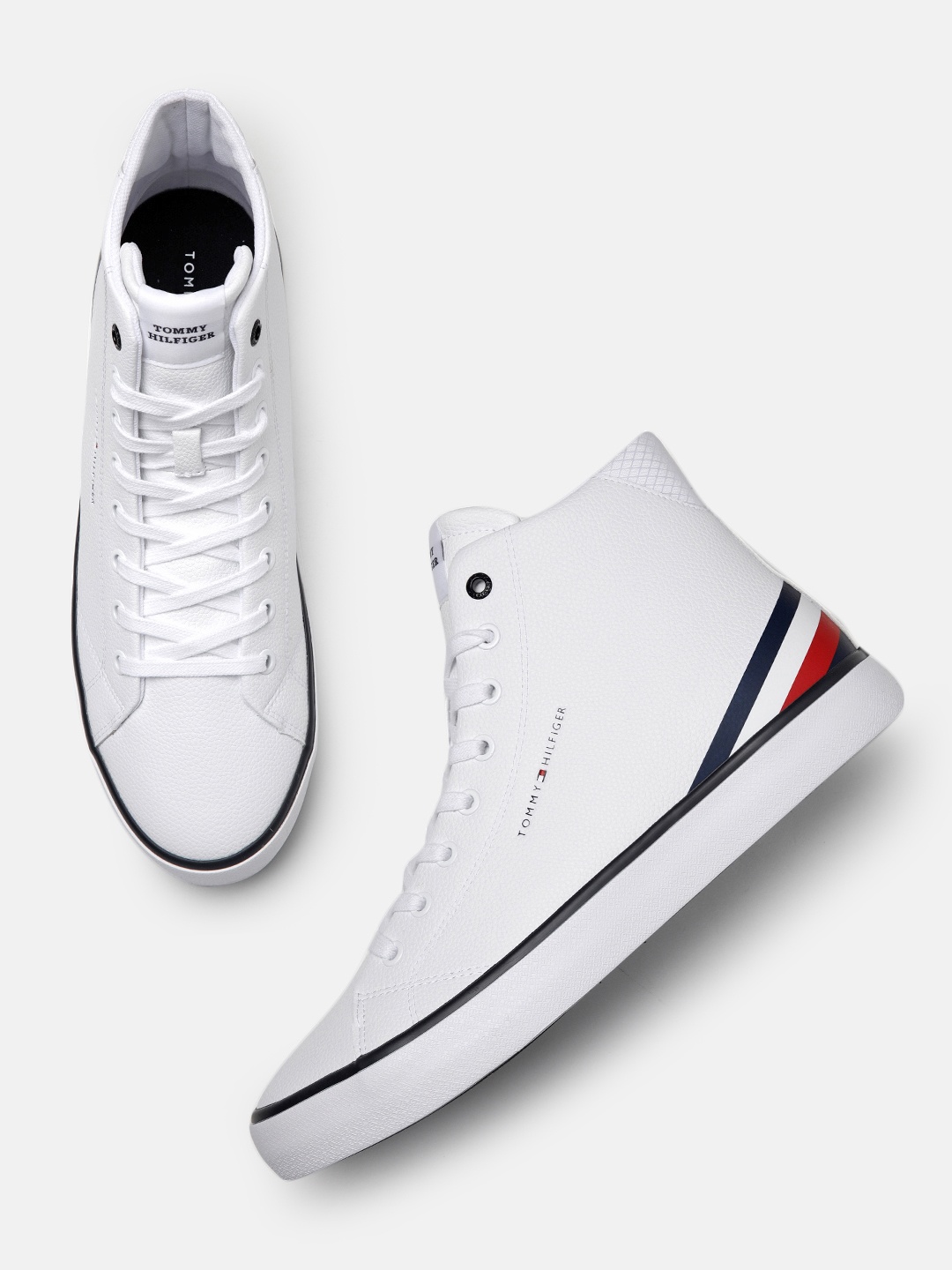 

Tommy Hilfiger Men Hi Vulc Core Lth Textured Leather Sneakers, White