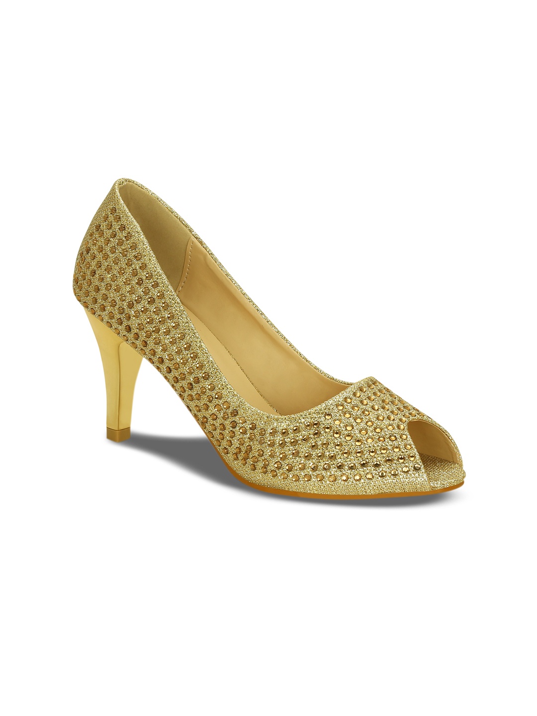 

Get Glamr Women Gold-Toned Embellished Solid Peep Toes