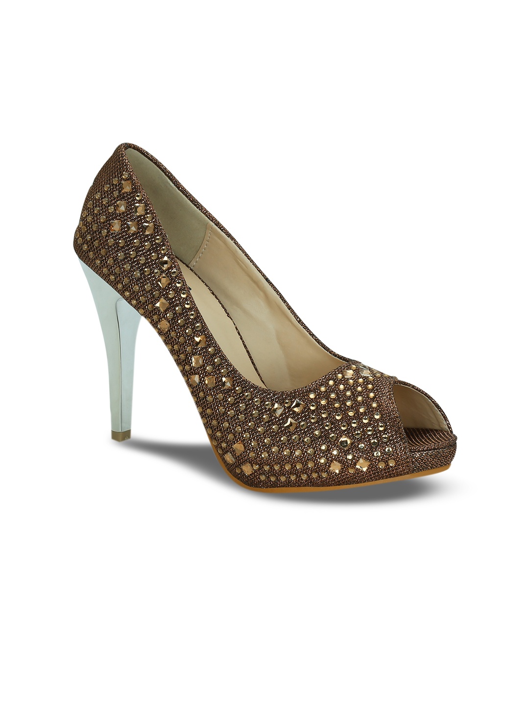 

Get Glamr Women Copper-Toned Embellished Solid Peep Toes