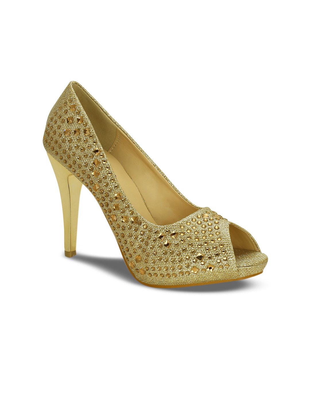 

Get Glamr Women Gold-Toned Embellished Solid Peep Toes