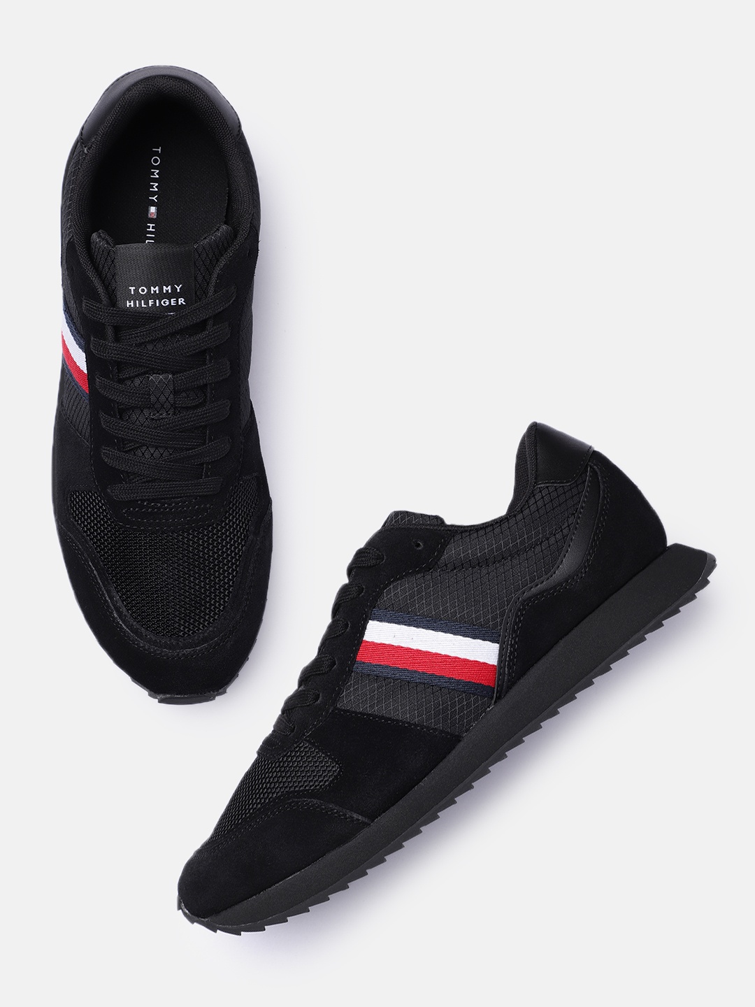 

Tommy Hilfiger Men Textured Regular Sneakers With Applique Detail, Black