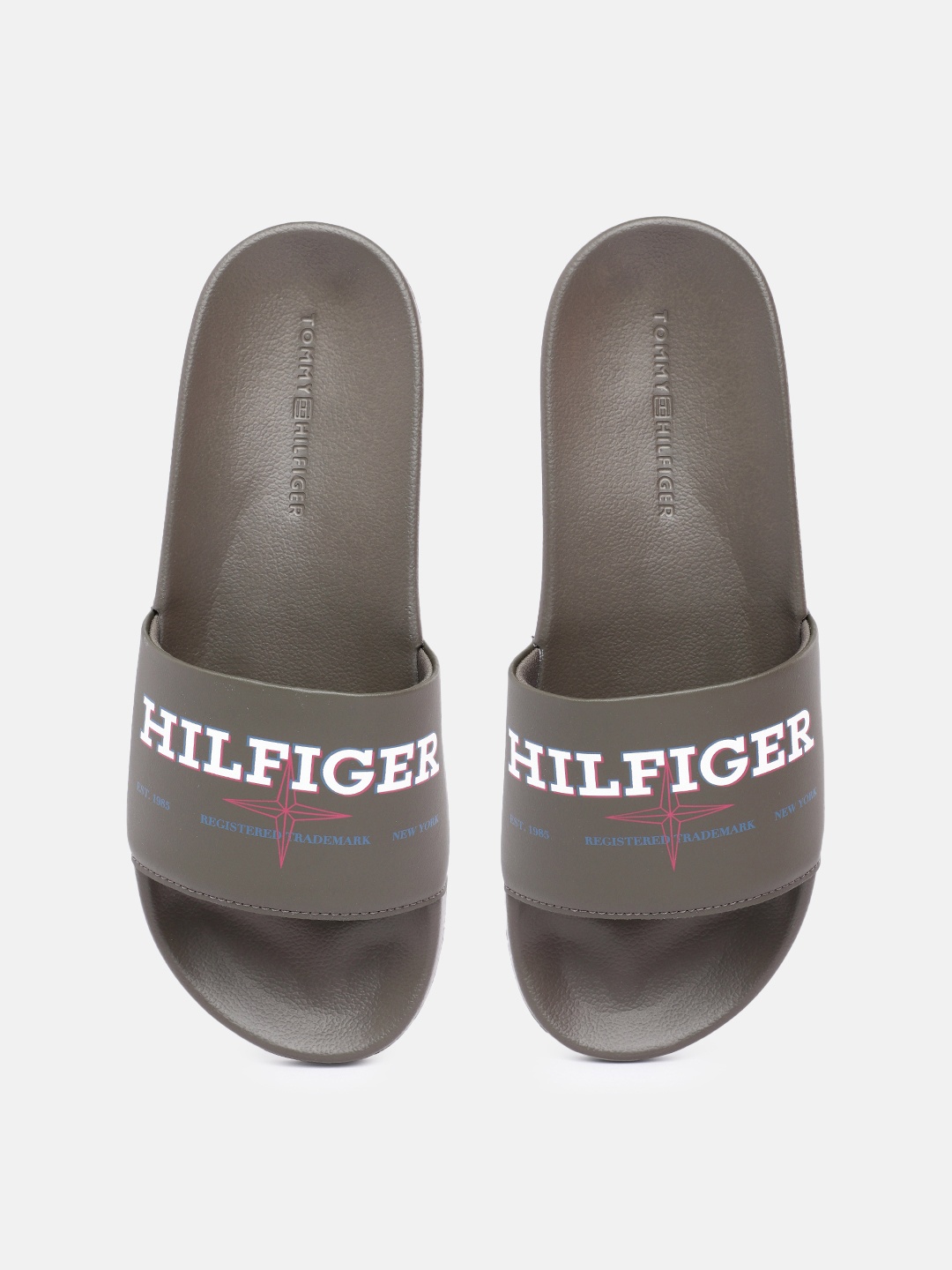 

Tommy Hilfiger Men Brand Logo Printed Sliders, Khaki