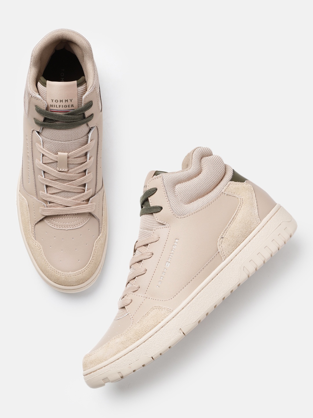 

Tommy Hilfiger Men Perforations Mid-Top Sneakers, Beige