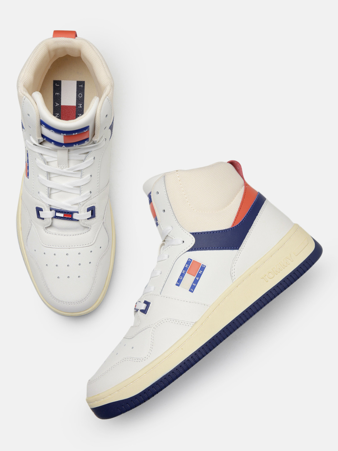 

Tommy Hilfiger Men TJM Basket Mid Perforated Leather Sneakers, White