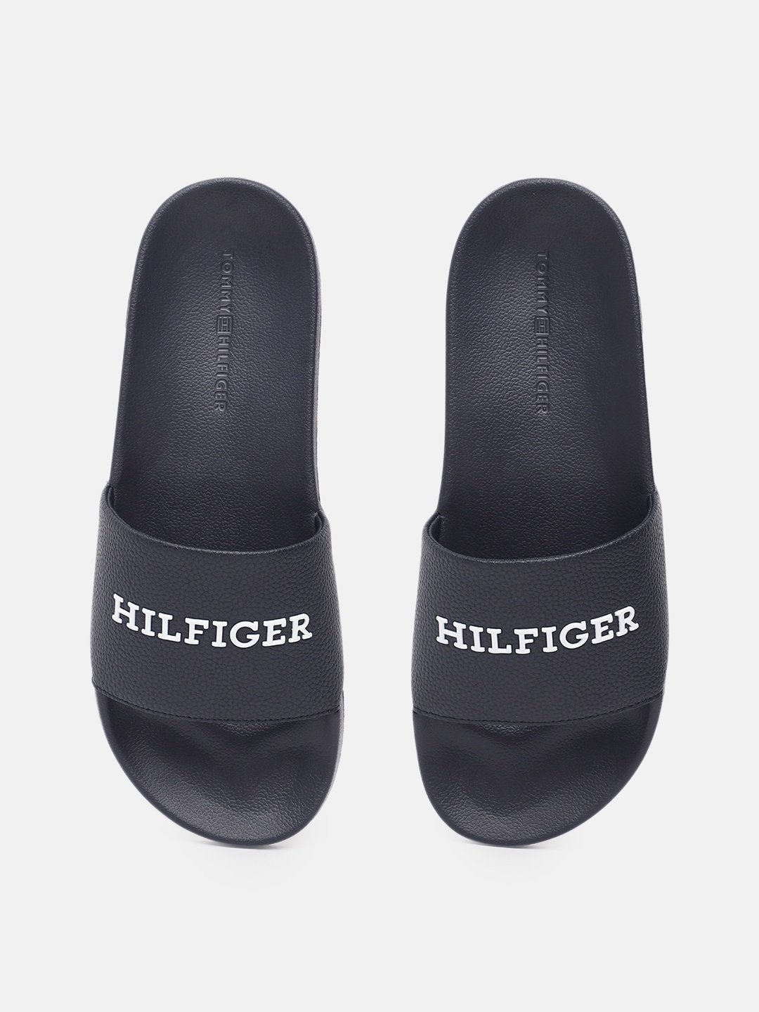 

Tommy Hilfiger Men Brand Logo Print & Textured Sliders, Navy blue