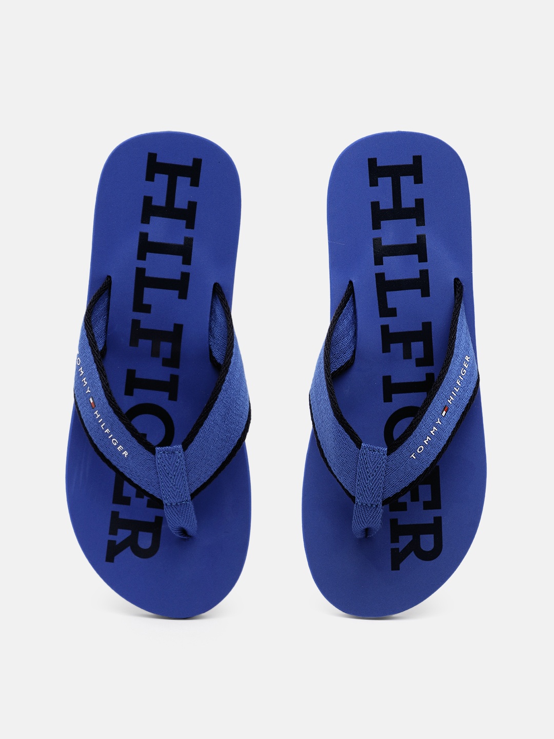 

Tommy Hilfiger Men Brand Logo Print Thong Flip-Flops With Contrast Border Detail, Blue