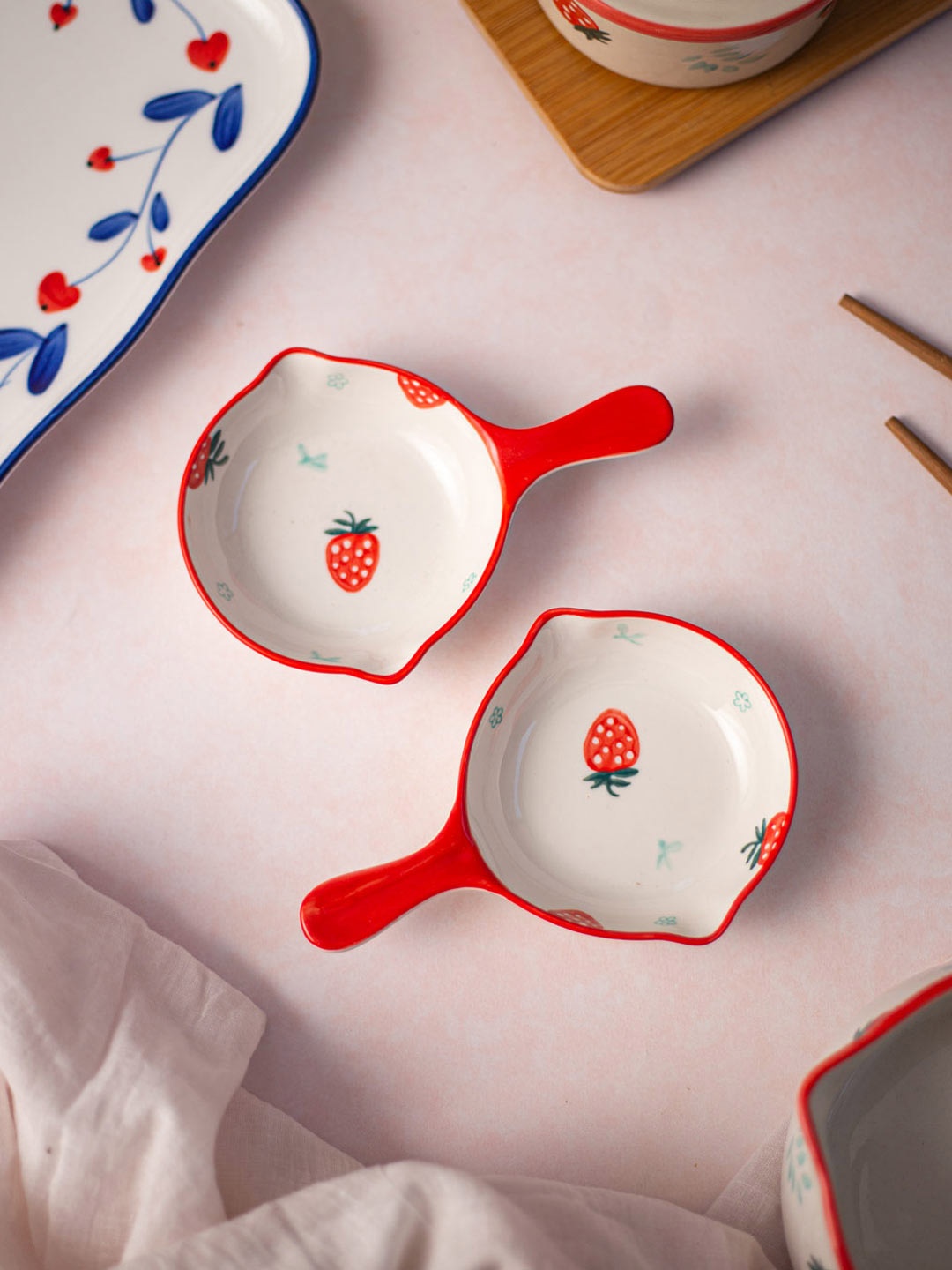 

THEDECORKART 2 Pieces Red & White Ceramic Strawberry Dip Bowls