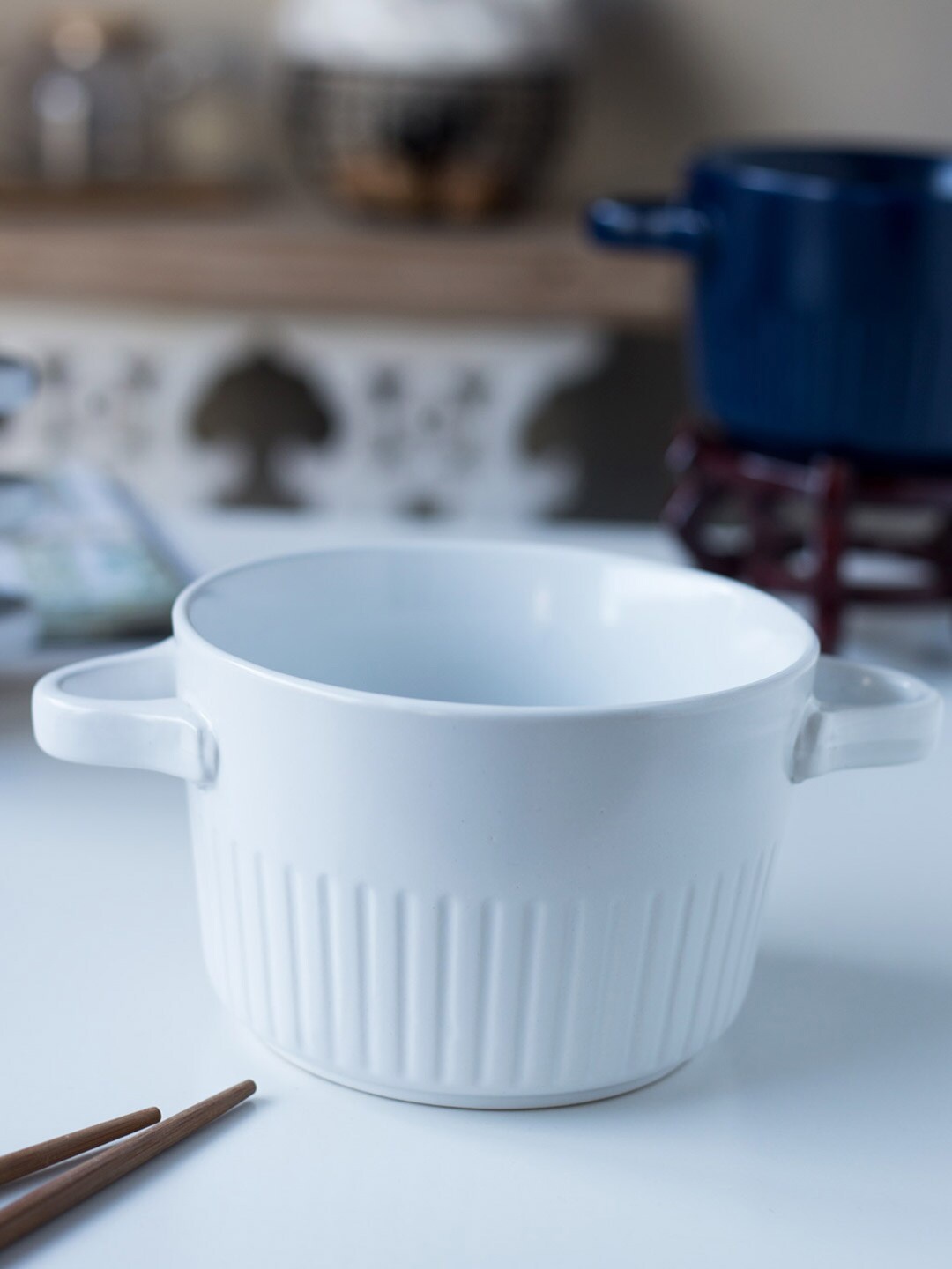

THEDECORKART White Double Handle Soup Bowl