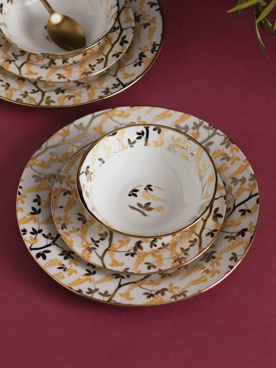 

THEDECORKART Ferna White & Yellow Floral Printed Ceramic Serving Bowl-300ml