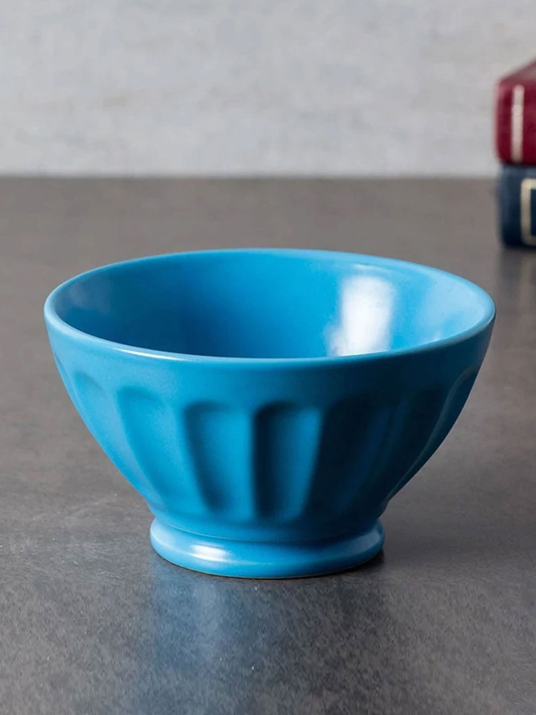 

THEDECORKART Blue Textured Ceramic Serving Bowl