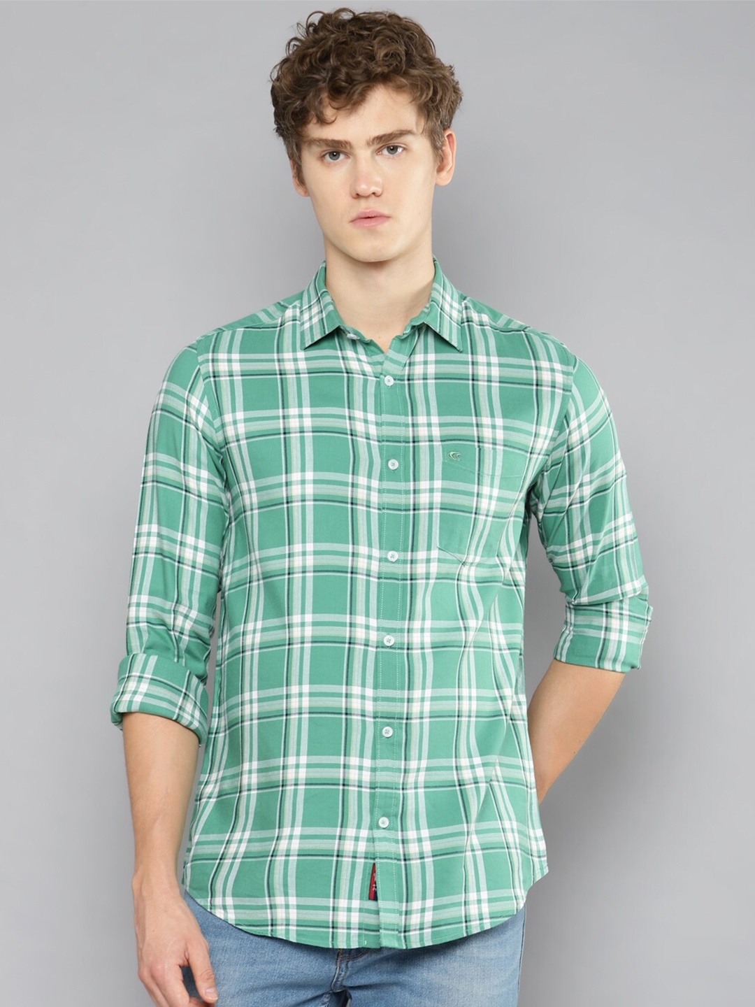 

Allen Cooper India Slim Tartan Checked Pure Cotton Casual Shirt, Green