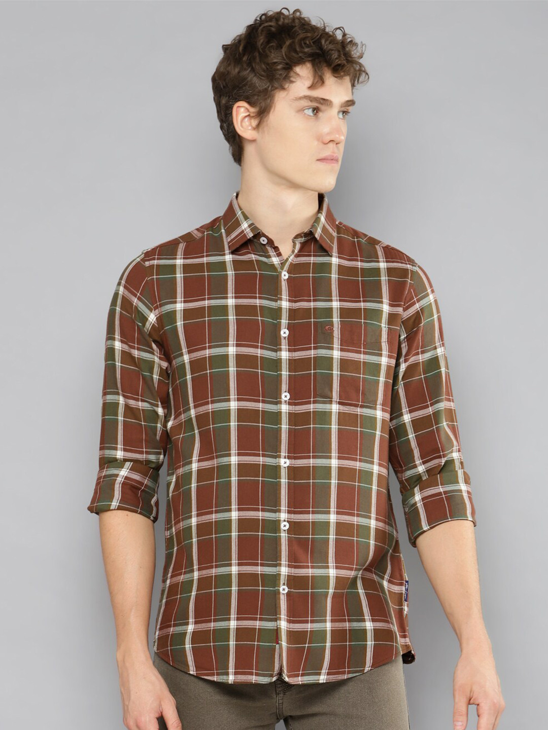 

Allen Cooper India Slim Tartan Checked Pure Cotton Casual Shirt, Brown