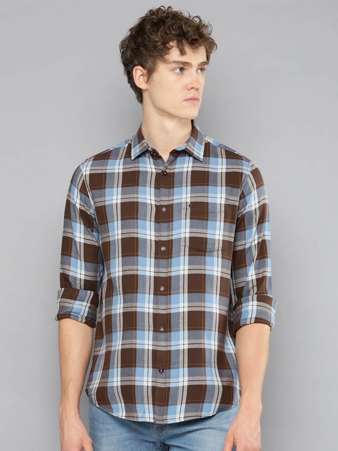 

Allen Cooper India Slim Tartan Checked Pure Cotton Casual Shirt, Brown