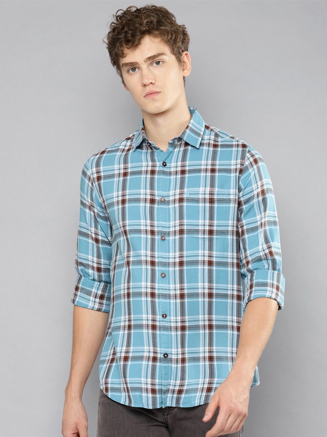 

Allen Cooper India Slim Tartan Checked Pure Cotton Casual Shirt, Blue