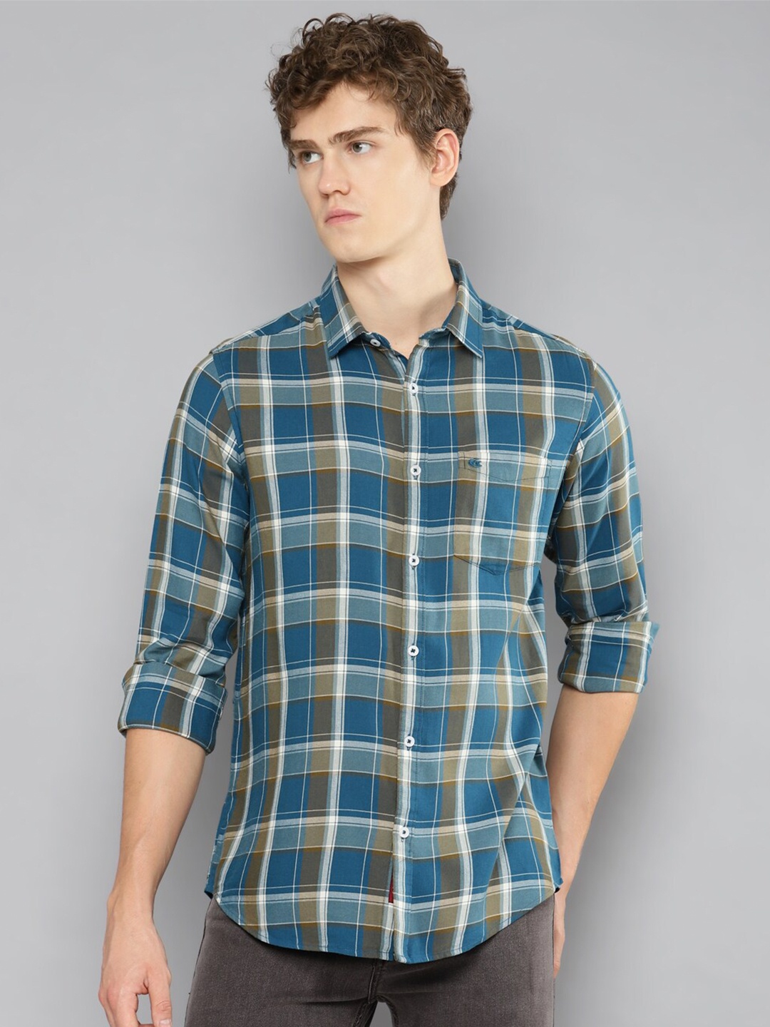 

Allen Cooper India Slim Tartan Checked Pure Cotton Casual Shirt, Blue