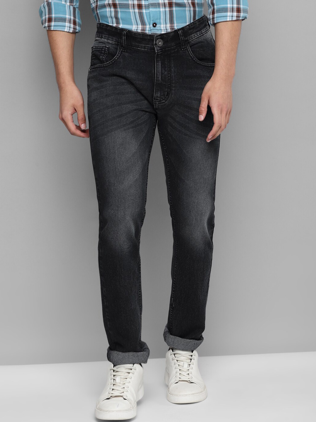 

Allen Cooper Men Urban Slim Fit Heavy Fade Clean Look Cotton Jeans, Black