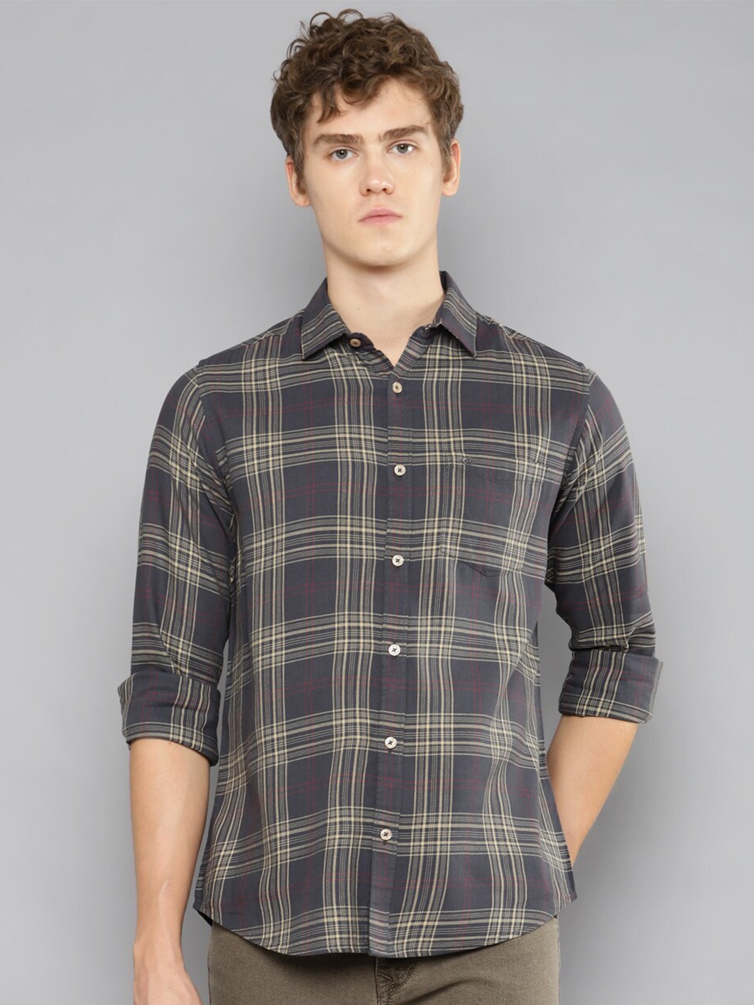 

Allen Cooper India Slim Tartan Checked Pure Cotton Casual Shirt, Grey