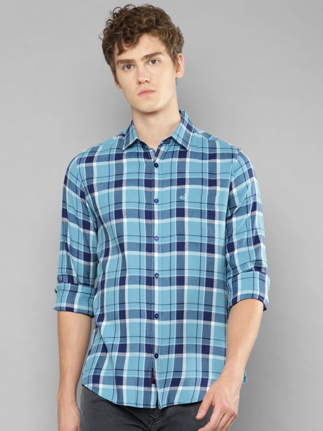 

Allen Cooper India Slim Tartan Checked Pure Cotton Casual Shirt, Blue