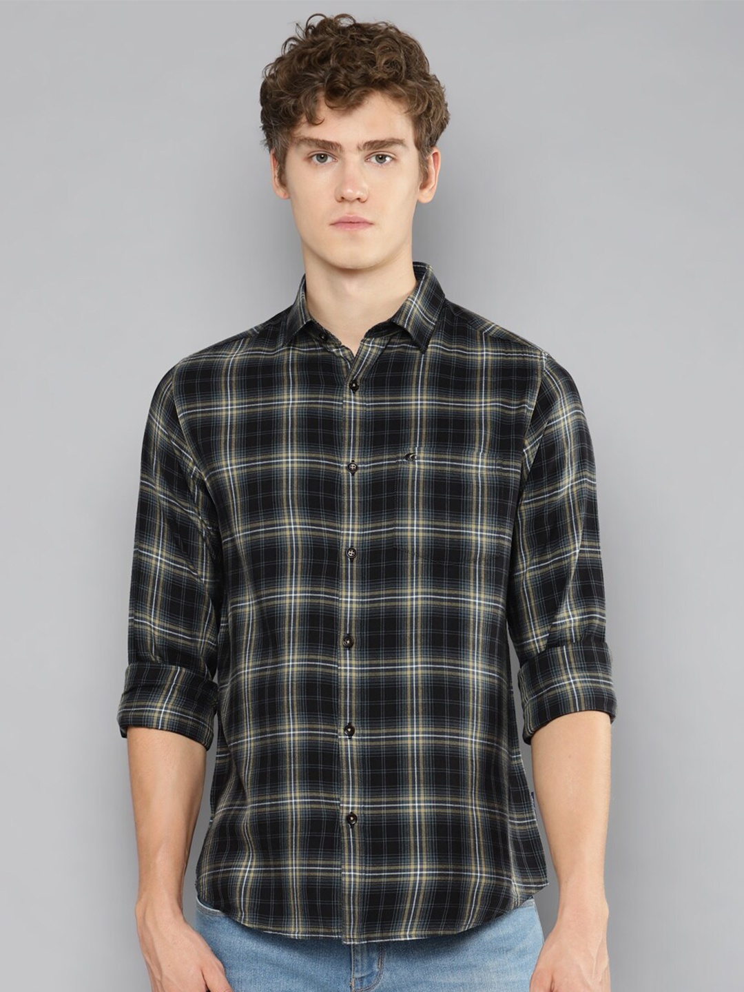 

Allen Cooper India Slim Tartan Checked Pure Cotton Casual Shirt, Black