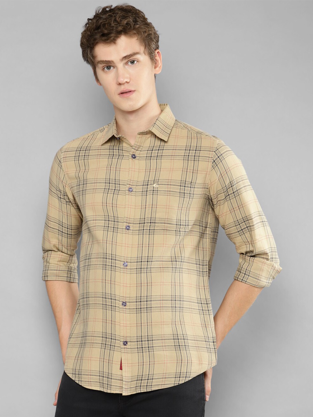 

Allen Cooper India Slim Tartan Checked Pure Cotton Casual Shirt, Beige