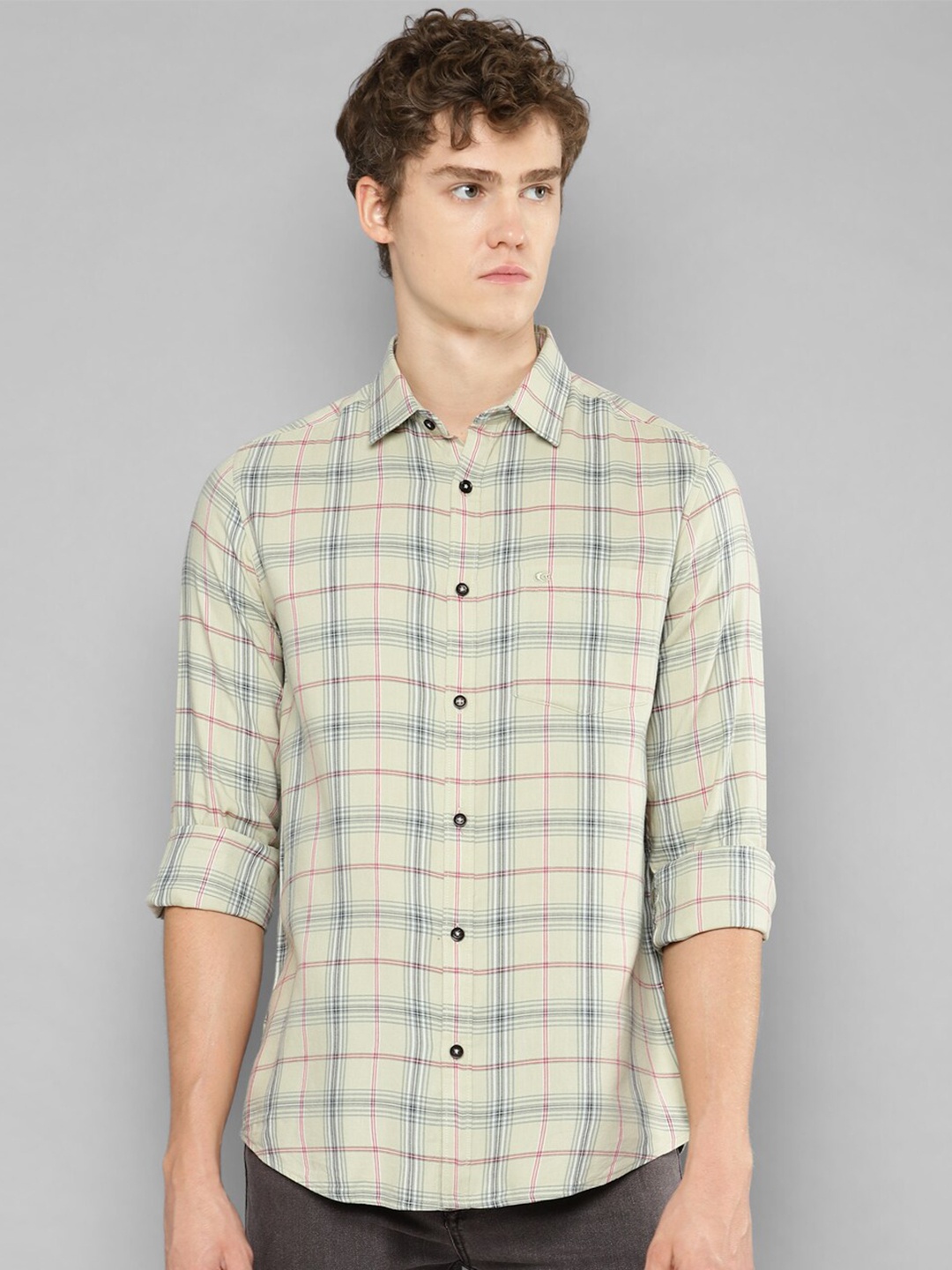 

Allen Cooper India Slim Tartan Checked Pure Cotton Casual Shirt, Beige