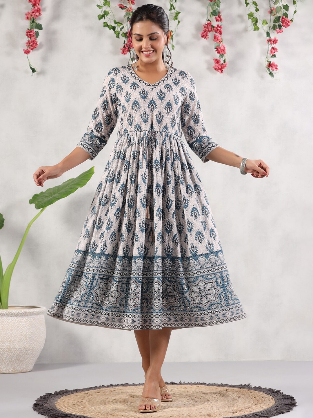 

PIROH Pink Ethnic Motifs Print A-Line Dress
