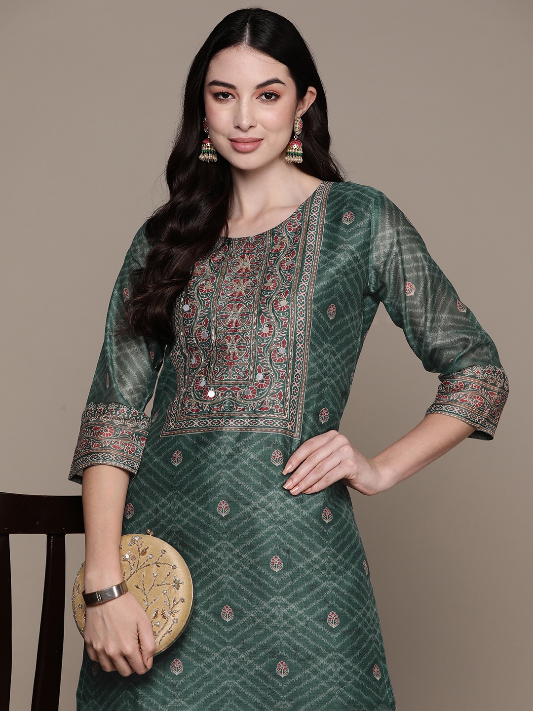 

Ishin Women Ethnic Motifs Printed Kurta, Green