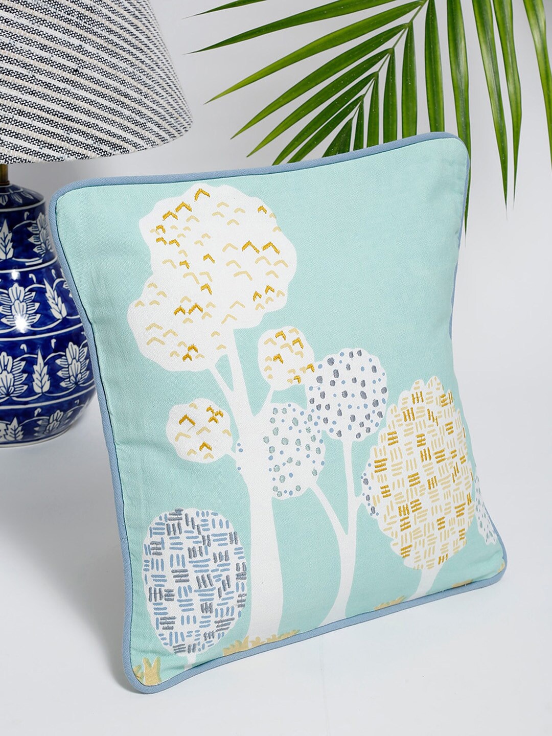 

Fabindia Blue & White Floral Cotton Square Cushion Cover