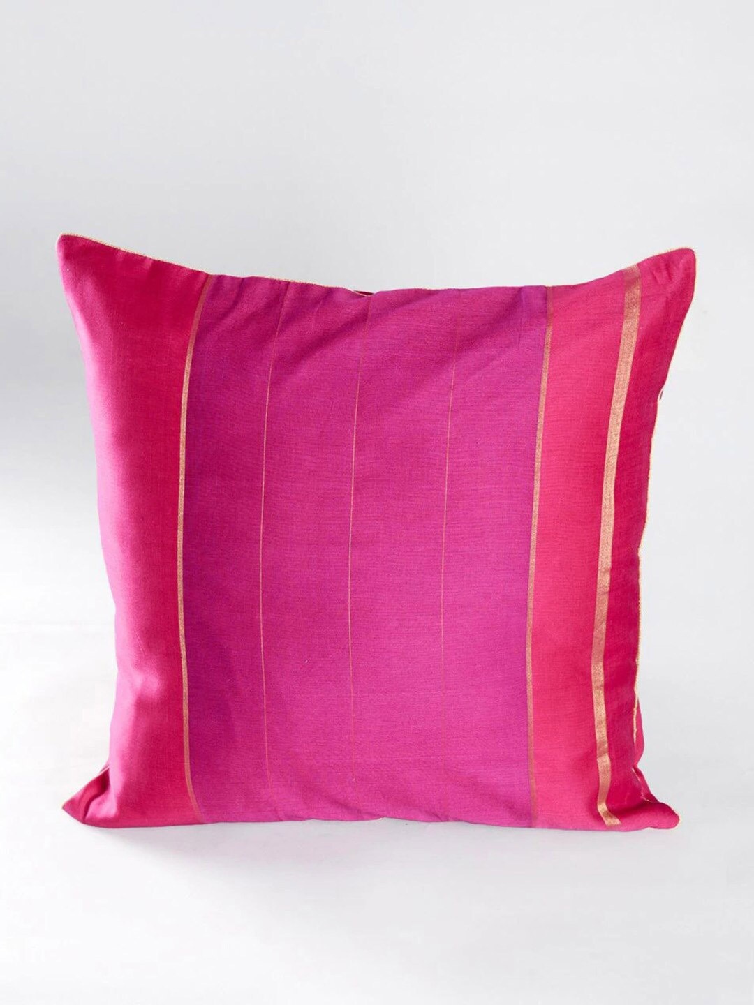 

Fabindia Fuchsia & Gold-Toned Striped Cotton Silk Square Cushion Cover