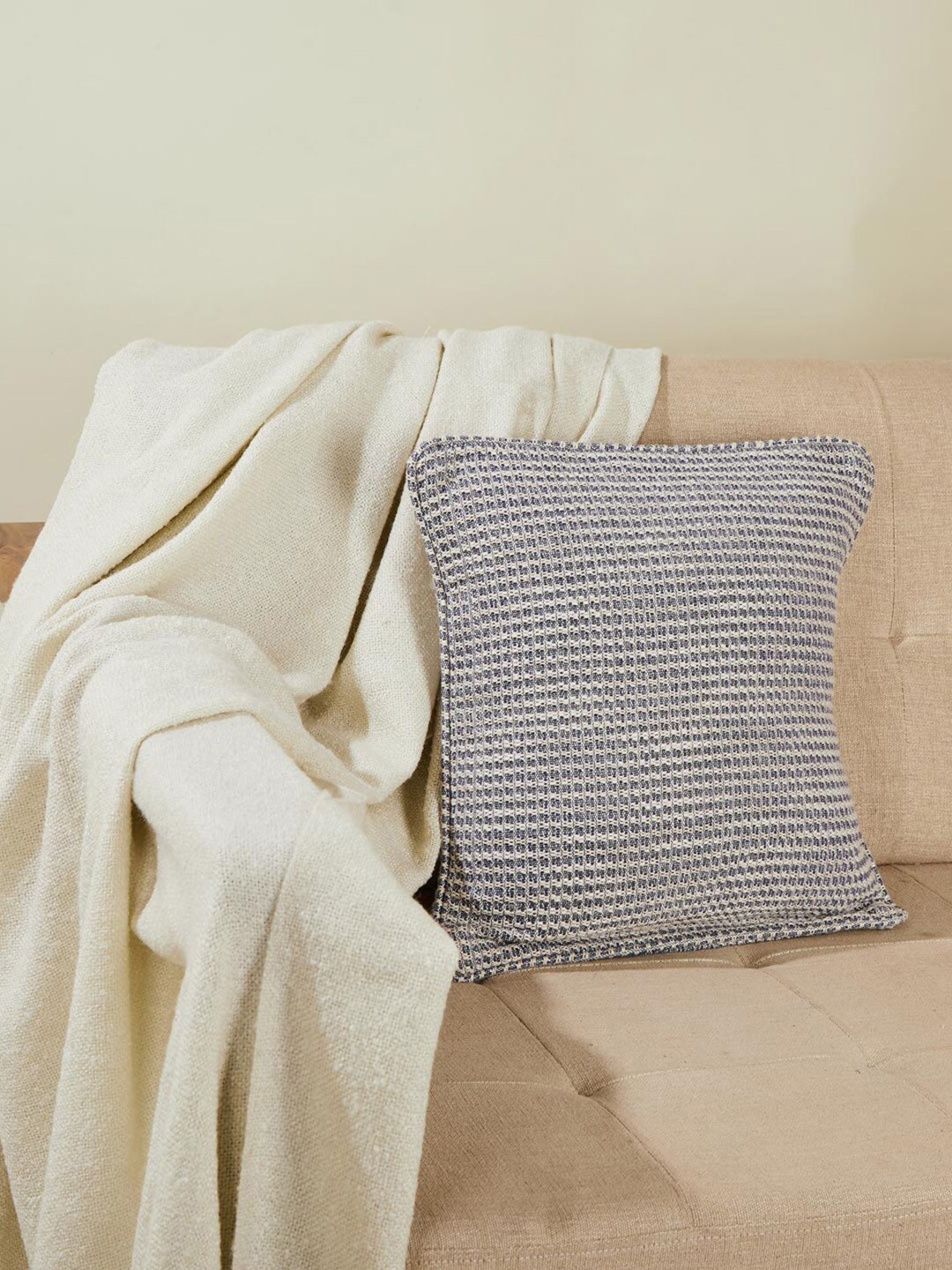 Fabindia Grey & White Cotton Square Cushion Cover