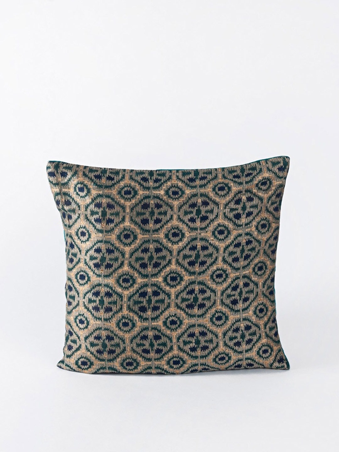 

Fabindia Beige & Green Ethnic Motifs Square Cotton Cushion Cover