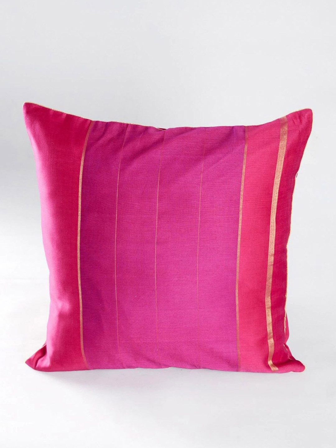 

Fabindia Fuchsia & Gold-Toned Striped Cotton Silk Square Cushion Cover