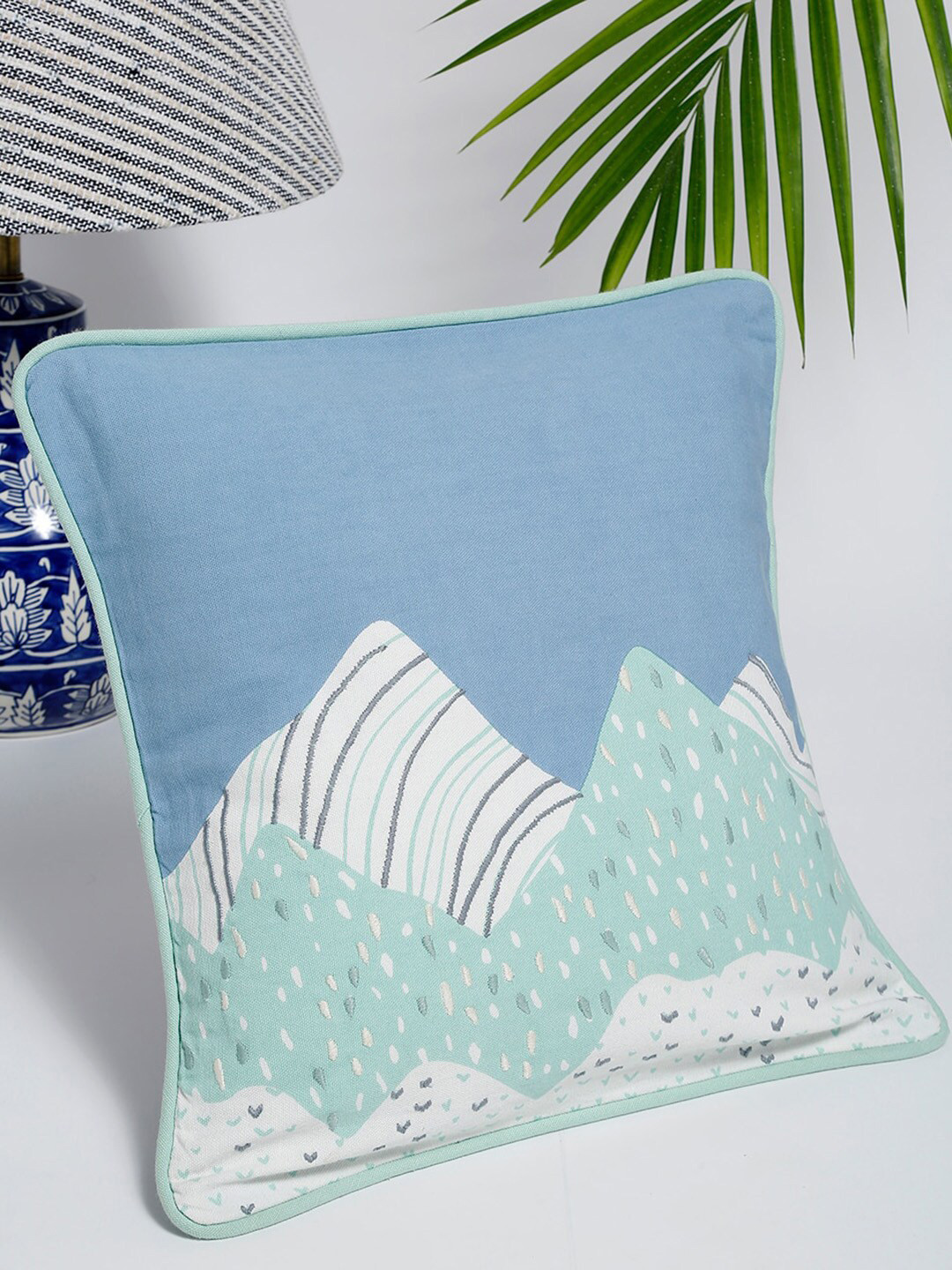 

Fabindia Blue Embroidered Cotton Square Cushion Cover