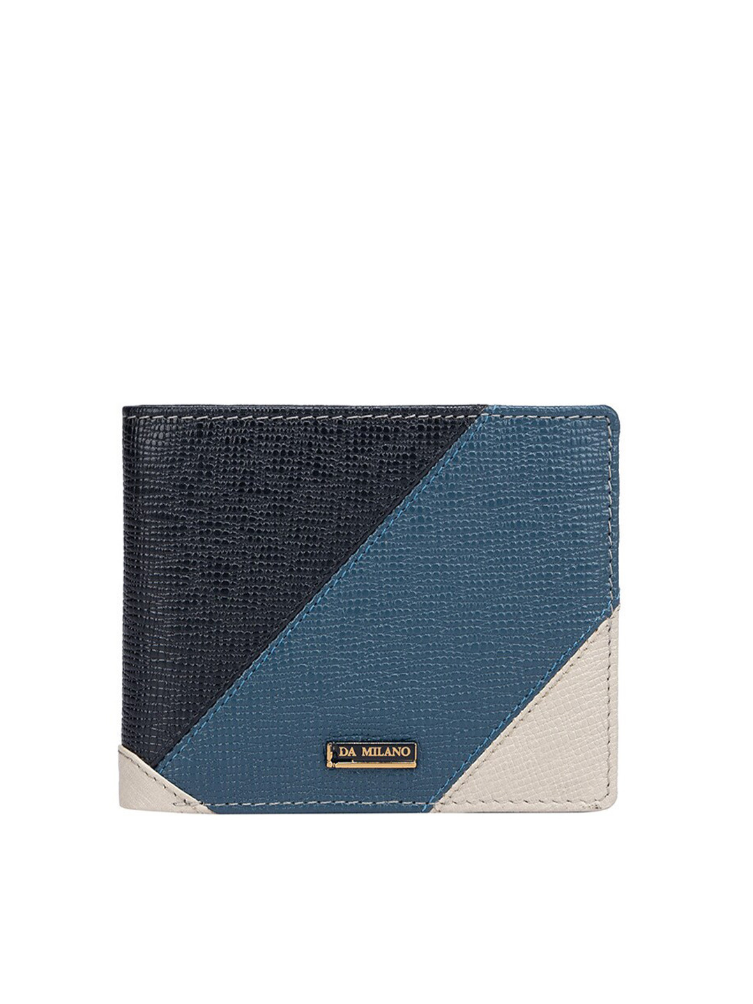 

Da Milano Men Colourblocked Leather Two Fold Wallet, Black