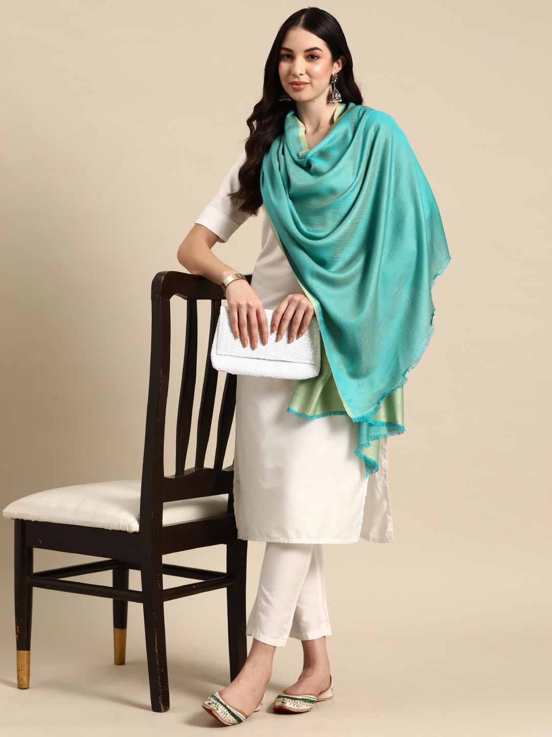 

Anouk Women Solid Stole, Turquoise blue