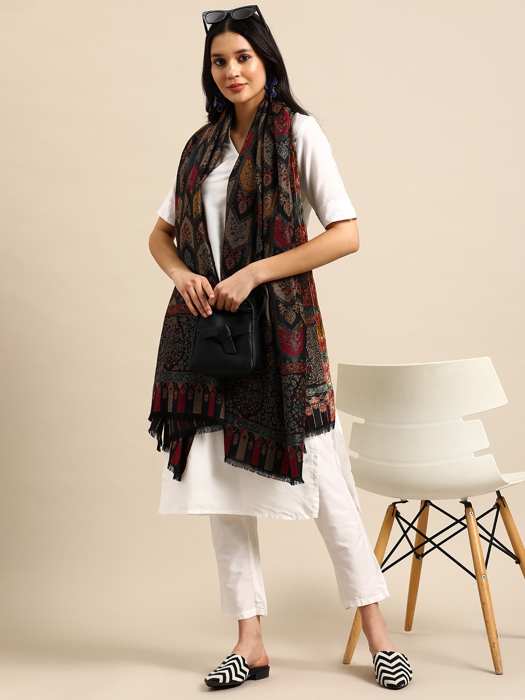 

Sangria Women Ethnic Motifs Woven Design Shawl, Black