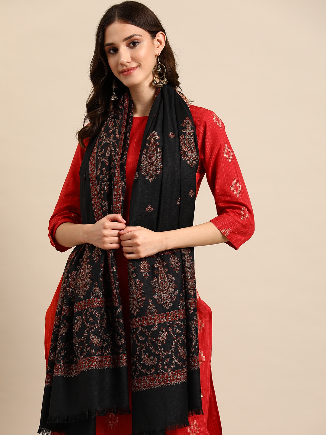 

Sangria Women Ethnic Motifs Woven Design Shawl, Black